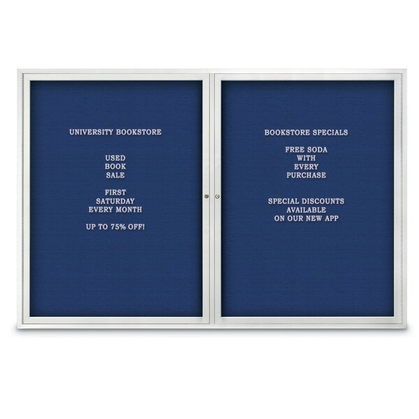 48"x24" 1-Door Enclosed Outdoor Letterboard, Blue Felt/Satin Alum